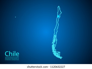 Abstract mash line and point scales on dark background with map of chile. Best Internet Concept of chile business from concepts series. Wire frame 3D mesh polygonal network line and dots.