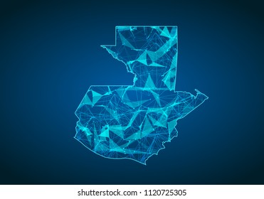 Abstract mash line and point scales on dark background with map of guatemala. Abstract network vector concept of guatemala. Internet and connection map background. Triangle, dot ,line Vector.