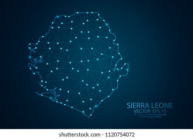 Abstract mash line and point scales on dark background with Map of Sierra Leone. Wire frame 3D mesh polygonal network line, polygon design sphere, dot and structure. Vector illustration eps 10.