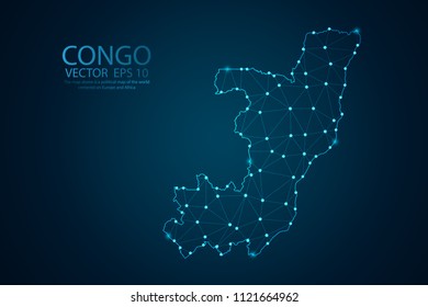 Abstract mash line and point scales on dark background with Map of Congo. Wire frame 3D mesh polygonal network line, polygon design sphere, dot and structure. Vector illustration eps 10.