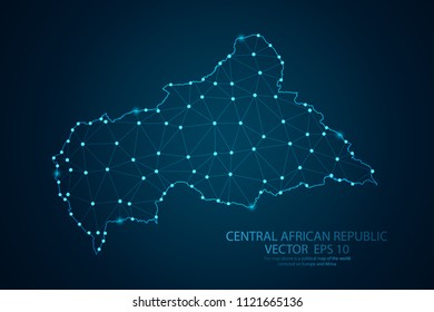 Abstract mash line and point scales on dark background with Map of Central African Republic. Wire frame 3D mesh polygonal network line, polygon design sphere, dot. Vector illustration eps 10.