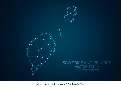 Abstract mash line and point scales on dark background with Map of Sao Tome and Principe. Wire frame 3D mesh polygonal network line, polygon design sphere dot. Vector illustration eps 10.