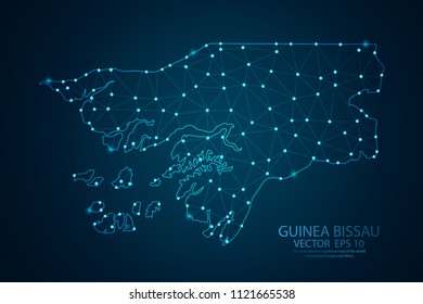 Abstract mash line and point scales on dark background with Map of Guinea Bissau. Wire frame 3D mesh polygonal network line, polygon design sphere, dot and structure. Vector illustration eps 10.