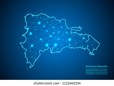 Abstract mash line and point scales on dark background with map of Dominican Republic. Best Internet Concept of Dominican Republic business from concepts series. Wire frame 3D mesh polygonal network