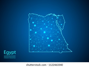 Abstract mash line and point scales on dark background with map of egypt. Best Internet Concept of egypt business from concepts series. Wire frame 3D mesh polygonal network line and dots.