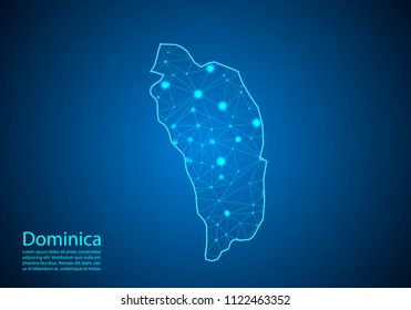Abstract mash line and point scales on dark background with map of dominica. Best Internet Concept of dominica business from concepts series. Wire frame 3D mesh polygonal network line and dots.