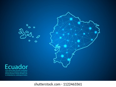 Abstract mash line and point scales on dark background with map of Ecuador. Best Internet Concept of Ecuador business from concepts series. Wire frame 3D mesh polygonal network line and dots.