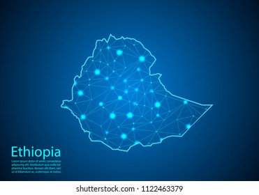 Abstract mash line and point scales on dark background with map of ethiopia. Best Internet Concept of ethiopia business from concepts series. Wire frame 3D mesh polygonal network line and dots.