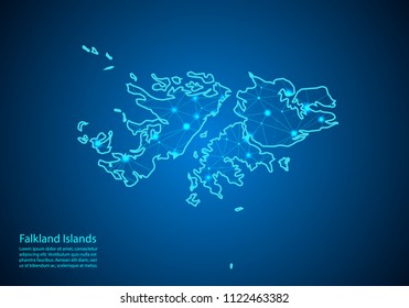 Abstract mash line and point scales on dark background with map of falkland Islands. Best Internet Concept of falkland Islands business from concepts series. Wire frame 3D mesh polygonal network line