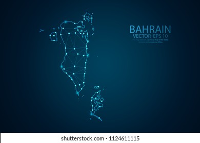 Abstract mash line and point scales on Dark background with map of Bahrain. Wire frame 3D mesh polygonal network line, design polygon sphere, dot and structure. Vector illustration eps 10.