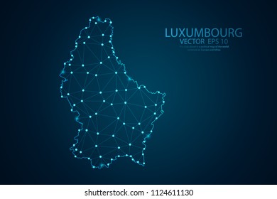 Abstract mash line and point scales on Dark background with map of Luxembourg. Wire frame 3D mesh polygonal network line, design polygon sphere, dot and structure. Vector illustration eps 10.