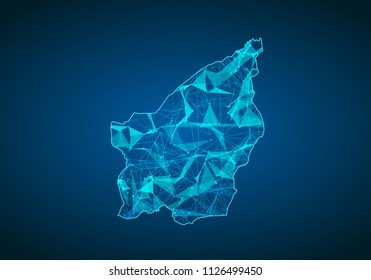 Abstract mash line and point scales on dark background with map of san Marino. Abstract network vector concept of San Marino. Internet and connection map background. Triangle, dot ,line Vector.