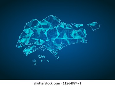 Abstract mash line and point scales on dark background with map of singapore. Abstract network vector concept of singapore. Internet and connection map background. Triangle, dot ,line Vector.