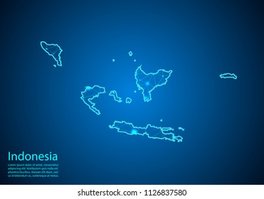 Abstract mash line and point scales on dark background with map of indonesia. Best Internet Concept of indonesia business from concepts series. Wire frame 3D mesh polygonal network line and dots.