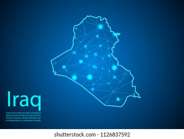 Abstract mash line and point scales on dark background with map of iraq. Best Internet Concept of iraq business from concepts series. Wire frame 3D mesh polygonal network line and dots.