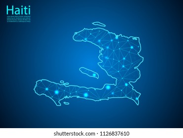 Abstract mash line and point scales on dark background with map of haiti. Best Internet Concept of haiti business from concepts series. Wire frame 3D mesh polygonal network line and dots.