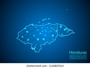 Abstract mash line and point scales on dark background with map of honduras. Best Internet Concept of honduras business from concepts series. Wire frame 3D mesh polygonal network line and dots.