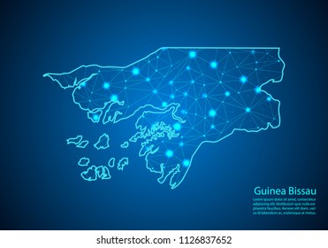 Abstract mash line and point scales on dark background with map of Guinea Bissau. Best Internet Concept of Guinea Bissau business from concepts series. Wire frame 3D mesh polygonal network line