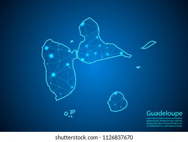 Abstract mash line and point scales on dark background with map of guadeloupe. Best Internet Concept of guadeloupe business from concepts series. Wire frame 3D mesh polygonal network line and dots.