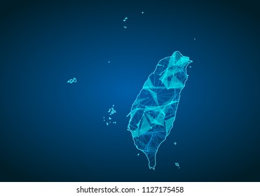 Abstract mash line and point scales on dark background with map of taiwan. Abstract network vector concept of taiwan. Internet and connection map background. Triangle, dot ,line Vector.
