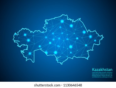 Abstract mash line and point scales on dark background with map of kazakhstan. Best Internet Concept of  business from concepts series. Wire frame 3D mesh polygonal network line and dots.