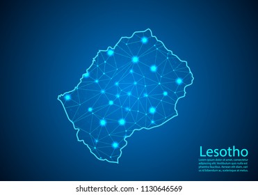 Abstract mash line and point scales on dark background with map of lesotho. Best Internet Concept of lesotho business from concepts series. Wire frame 3D mesh polygonal network line and dots.