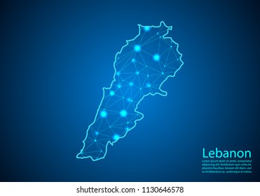 Abstract mash line and point scales on dark background with map of lebanon. Best Internet Concept of lebanon business from concepts series. Wire frame 3D mesh polygonal network line and dots.