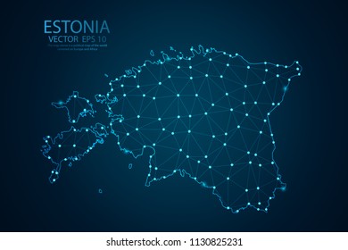 Abstract mash line and point scales on Dark background with map of Estonia. Wire frame 3D mesh polygonal network line, design polygon sphere, dot and structure. Vector illustration eps 10.