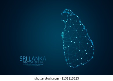Abstract mash line and point scales on Dark background with map of Sri Lanka. Wire frame 3D mesh polygonal network line, design polygon sphere, dot and structure. Vector illustration eps 10.