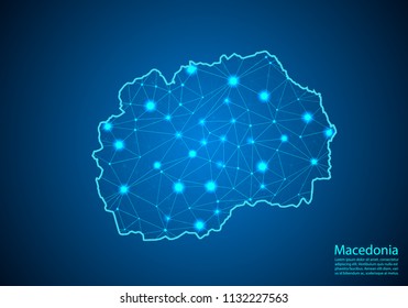 Abstract mash line and point scales on dark background with map of macedonia. Best Internet Concept of macedonia business from concepts series. Wire frame 3D mesh polygonal network line and dots.