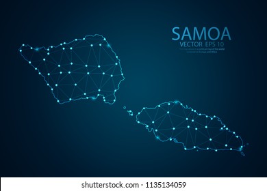 Abstract mash line and point scales on Dark background with map of Samoa. Wire frame 3D mesh polygonal network line, design polygon sphere, dot and structure. Vector illustration eps 10.