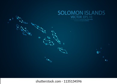 Abstract mash line and point scales on Dark background with map of Solomon Islands. Wire frame 3D mesh polygonal network line, design polygon sphere, dot and structure. Vector illustration eps 10.