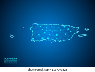 Abstract mash line and point scales on dark background with map of Puerto Rico. Best Internet Concept of Puerto Rico business from concepts series. Wire frame 3D mesh polygonal network line and dots.