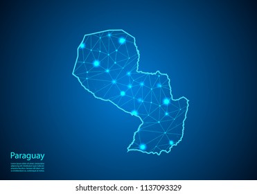 Abstract mash line and point scales on dark background with map of paraguay. Best Internet Concept of paraguay business from concepts series. Wire frame 3D mesh polygonal network line and dots.