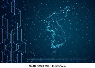 Abstract mash line   point scales Circuit dark background and map Korea  Wire frame mesh polygonal network line  design sphere  dot   structure  Vector illustration eps 10 
