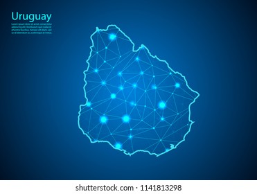 Abstract mash line and point scales on dark background with map of uruguay. Best Internet Concept of uruguay business from concepts series. Wire frame 3D mesh polygonal network line and dots.