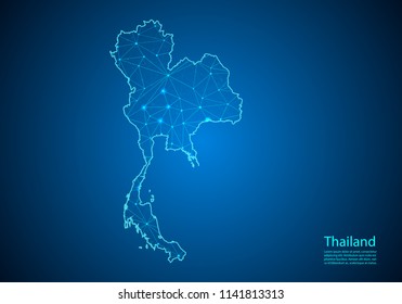 Abstract mash line and point scales on dark background with map of Thailand. Best Internet Concept of Thailand business from concepts series. Wire frame 3D mesh polygonal network line and dots.