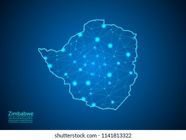 Abstract mash line and point scales on dark background with map of zimbabwe. Best Internet Concept of zimbabwe business from concepts series. Wire frame 3D mesh polygonal network line and dots.