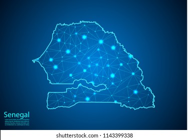 Abstract mash line and point scales on dark background with map of senegal. Best Internet Concept of senegal business from concepts series. Wire frame 3D mesh polygonal network line and dots.