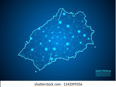 Abstract mash line and point scales on dark background with map of Saint Helena. Best Internet Concept of Saint Helena business from concepts series. Wire frame 3D mesh polygonal network line and dots