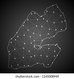 Abstract Mash Line and Point Scales on The Dark Gradient Background With Map of Djibouti. 3D Mesh Polygonal Network Connections.Vector illustration eps10.