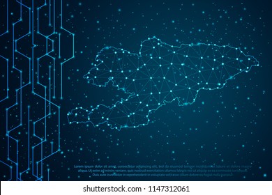 Abstract mash line and point scales on Circuit dark background with map of Kyrgyzstan. Wire frame mesh polygonal network line, design sphere, dot and structure. Vector illustration eps 10.