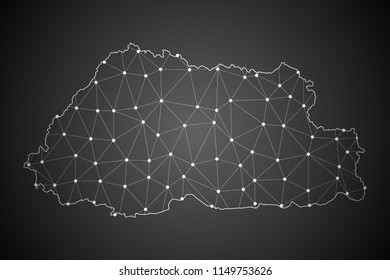 Abstract Mash Line and Point Scales on The Dark Gradient Background With Map of Bulgaria. 3D Mesh Polygonal Network Connections.Vector illustration eps10.
