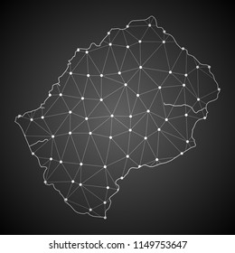 Abstract Mash Line and Point Scales on The Dark Gradient Background With Map of Lesotho. 3D Mesh Polygonal Network Connections.Vector illustration eps10.