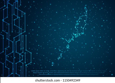 Abstract mash line and point scales on Circuit dark background with map of Palau. Wire frame mesh polygonal network line, design sphere, dot and structure. Vector illustration eps 10.