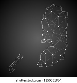 Abstract Mash Line and Point Scales on The Dark Gradient Background With Map of Palestine. 3D Mesh Polygonal Network Connections.Vector illustration eps10.