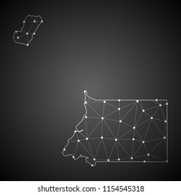 Abstract Mash Line and Point Scales on The Dark Gradient Background With Map of Equatorial Guinea. 3D Mesh Polygonal Network Connections.Vector illustration eps 10.