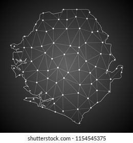 Abstract Mash Line and Point Scales on The Dark Gradient Background With Map of Sierra Leone. 3D Mesh Polygonal Network Connections.Vector illustration eps 10.