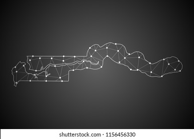 Abstract Mash Line and Point Scales on The Dark Gradient Background With Map of Gambia. 3D Mesh Polygonal Network Connections.Vector illustration eps 10.