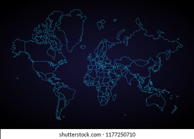 Abstract mash line and point scales on dark background with Map World.